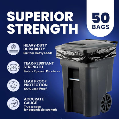 Plasticplace 95-96 Gallon Heavy Duty Black Trash Bags - Contractor Grade, Extra Large Garbage Bags for Construction & Outdoor Trash Cans, 1.2 Mil Thick, 61” x 68” (15 Count Roll)