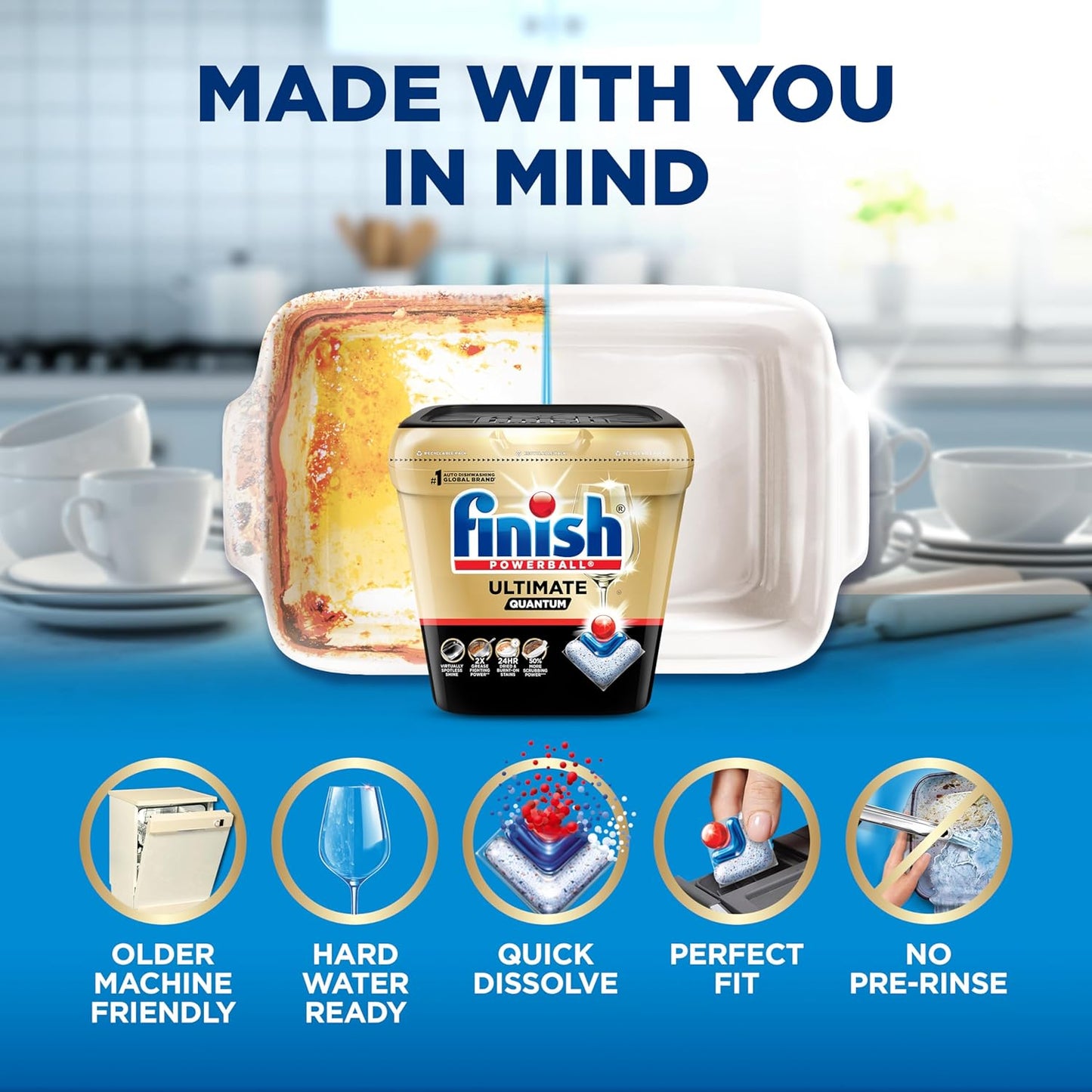 Finish Ultimate Dishwasher Pods, No Pre-Rinse Dishwasher Detergent Soap Removes Burnt-On Stain, with CycleSync Technology, Degreasing & Scrubbing Power, 38 Count