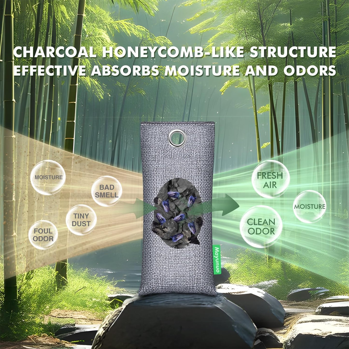 Activated Charcoal Odor Absorber for Strong Odor, Basement, Cars, Closets, Shoes, Smoke. 3 Pack Bamboo Charcoal Air Purifying Bags Deodorizer Odor Eliminator for Home