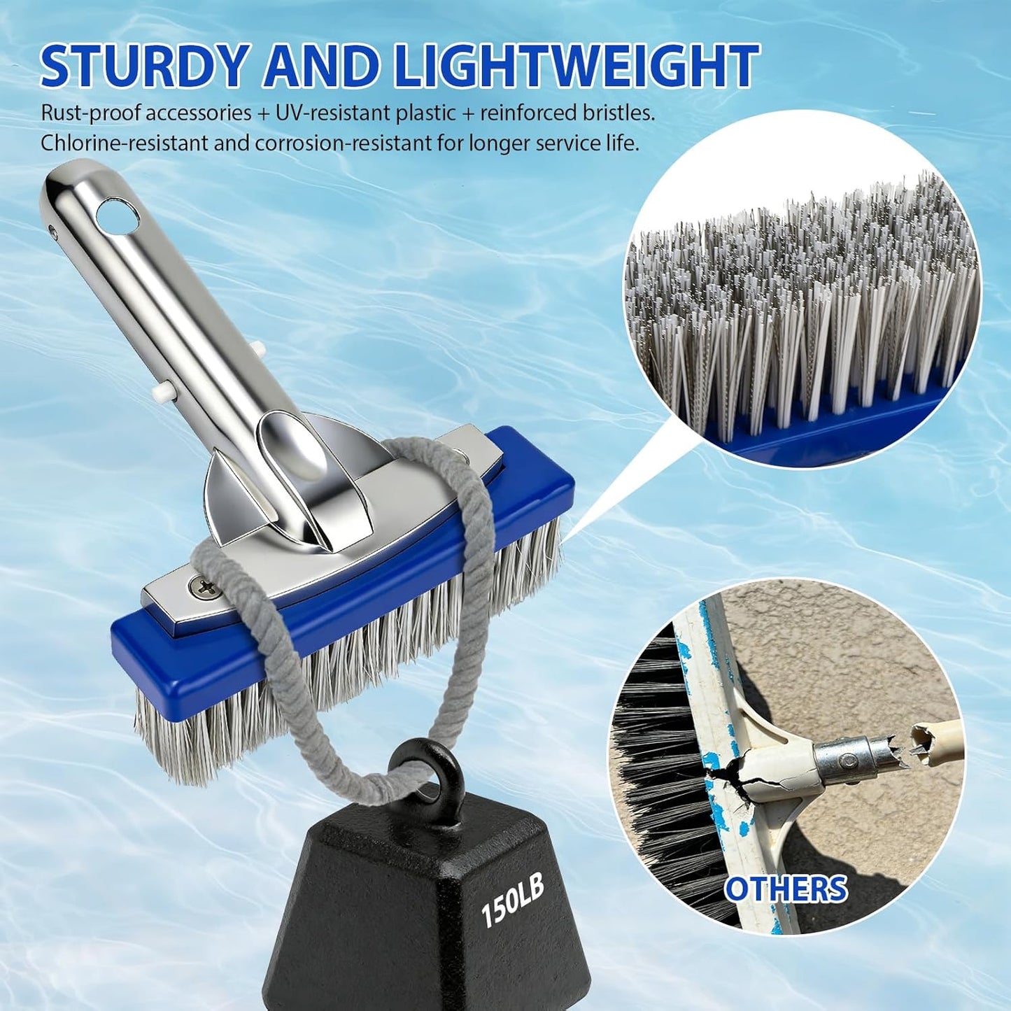 5-Inch Pool Brush Head - Combo Nylon & Stainless Steel Wire Bristles, Heavy Duty Metal Pool Brushes for Extra Scrubbing Power, for Cleaning Inground Pool Tiles, Concrete, Walls, Floor, Steps, Corners