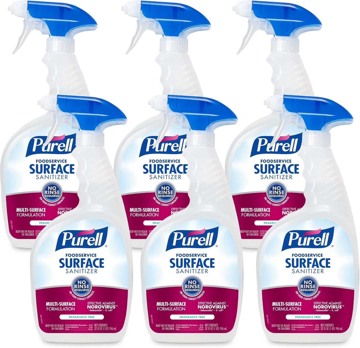 PURELL Foodservice Surface Sanitizer Spray, Fragrance Free, 32 fl oz Capped Bottle with Spray Trigger in Pack (Pack of 6) - 3341-06