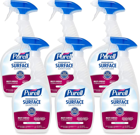 PURELL Foodservice Surface Sanitizer Spray, Fragrance Free, 32 fl oz Capped Bottle with Spray Trigger in Pack (Pack of 6) - 3341-06