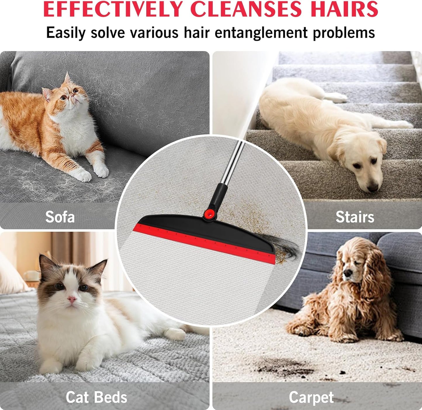 Multifunction Silicone Broom, 54 Inch Long Handle Silicone Floor Squeegee Broom, Sweep and Scrape 2 in 1 Household Cleaning Rubber Broom for Floor, Bathrooms, Kitchens, Showers, Tile, Pet Hair, Glass