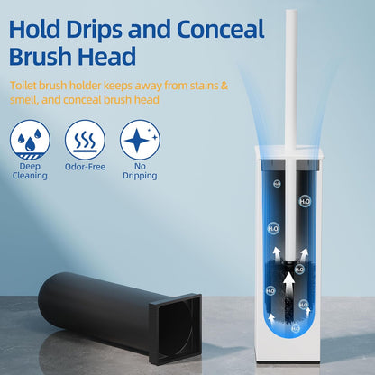 RUACQ Toilet Brush and Holder Set,Square Toilet Bowl Brush for Bathroom with 304 Stainless Steel Handle Toilet Cleaner Brush with Durable Scrubbing Bristles,Splash-Proof (White)