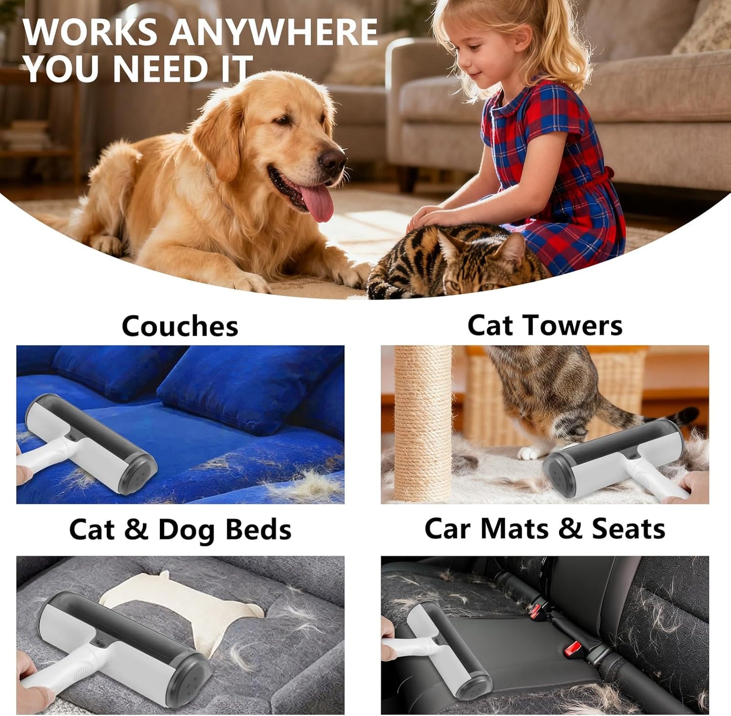 Reusable Lint Roller for Pet Hair - Extra Sticky Washable Cat & Dog Hair Remover for Furniture, Couch, Carpet, and Car - Eco-Friendly Portable Fur Removal Tool, No Refills Needed. White.