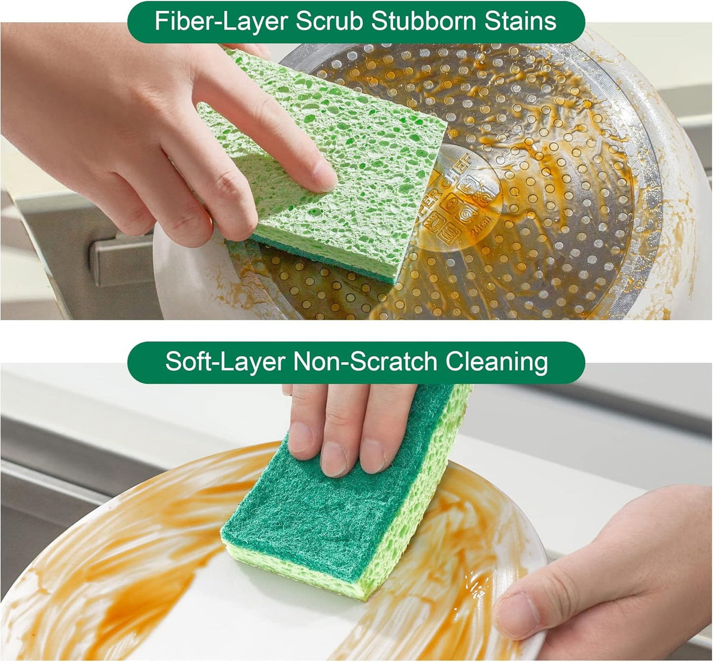 JOYMOOP Textured Clean Sponges, Dual-Sided Non-Scratch Soft Scrub Dish Sponge, Safe for Non-Stick Cookware, Kitchen and Household Cleaning, 12 Pack [Grey & White]