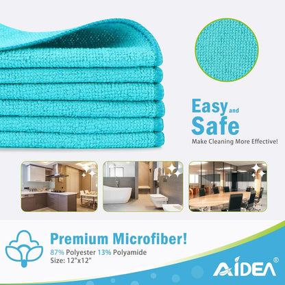 AIDEA Microfiber Cleaning Cloth-50PK, Soft Microfiber Towels for Cars, Absorbent Cleaning Rags, Lint-Free Streak-Free Wash Cloths for House, Kitchen, Window(12in.x12in)