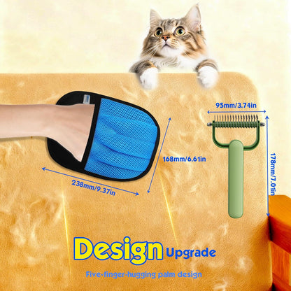 Carpet Rake for Pet Hair Removal, 54" Adjustable Long Handle 3 in 1 Carpet Rake & Pet Hair Removal Gloves for Cat Dog Fur Remover for Carpets, Rugs, Mats and Furniture(with 2 Hooks)