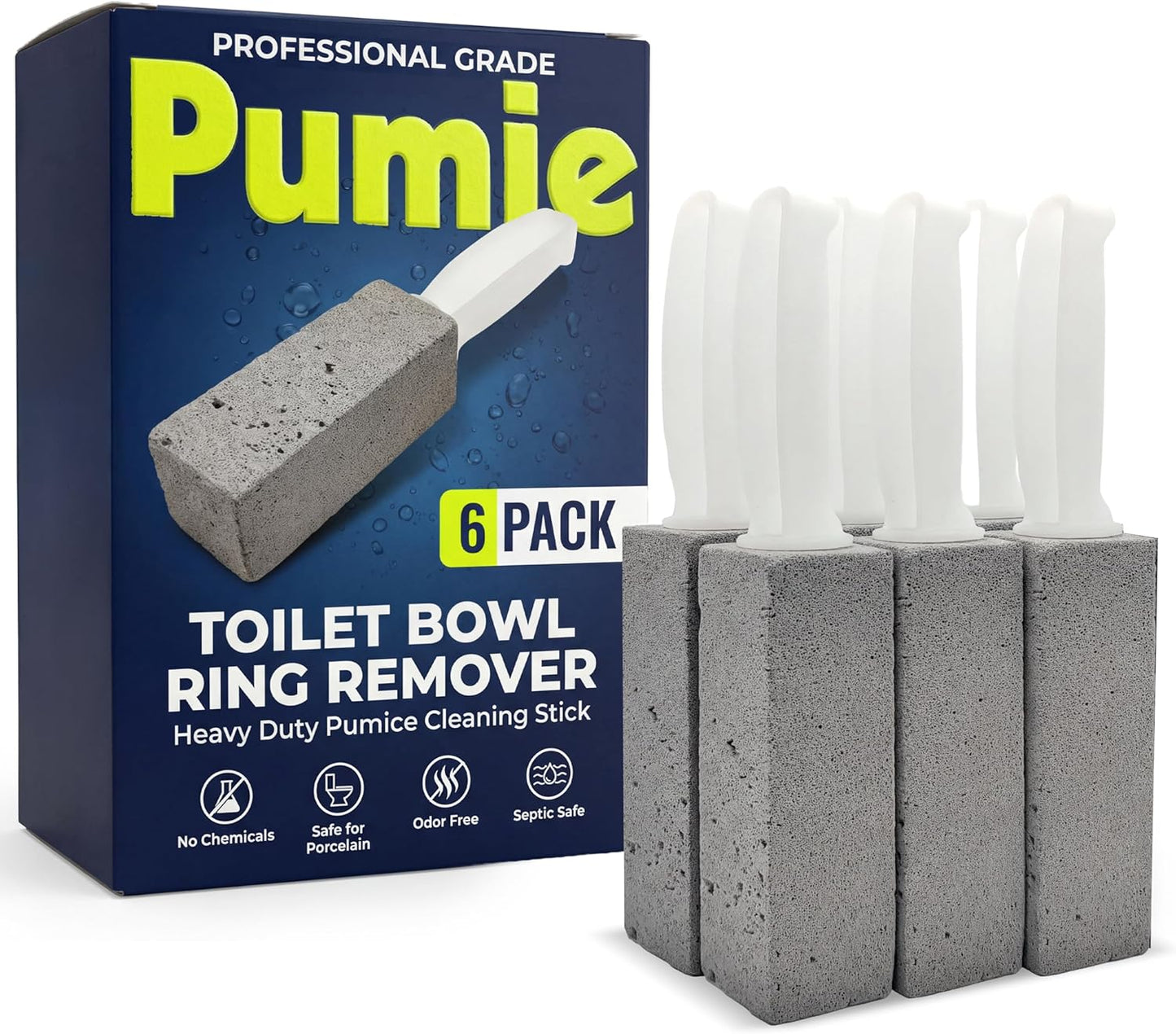 PUMIE Pumice Stone Toilet Bowl Cleaner (2-Pack) - Toilet Pumice Stone with Handle - Heavy Duty Scouring Stick for Rings, Bowls, Hard Water Stains, Lime, Rust, Sink - Includes Handle for Easy Use