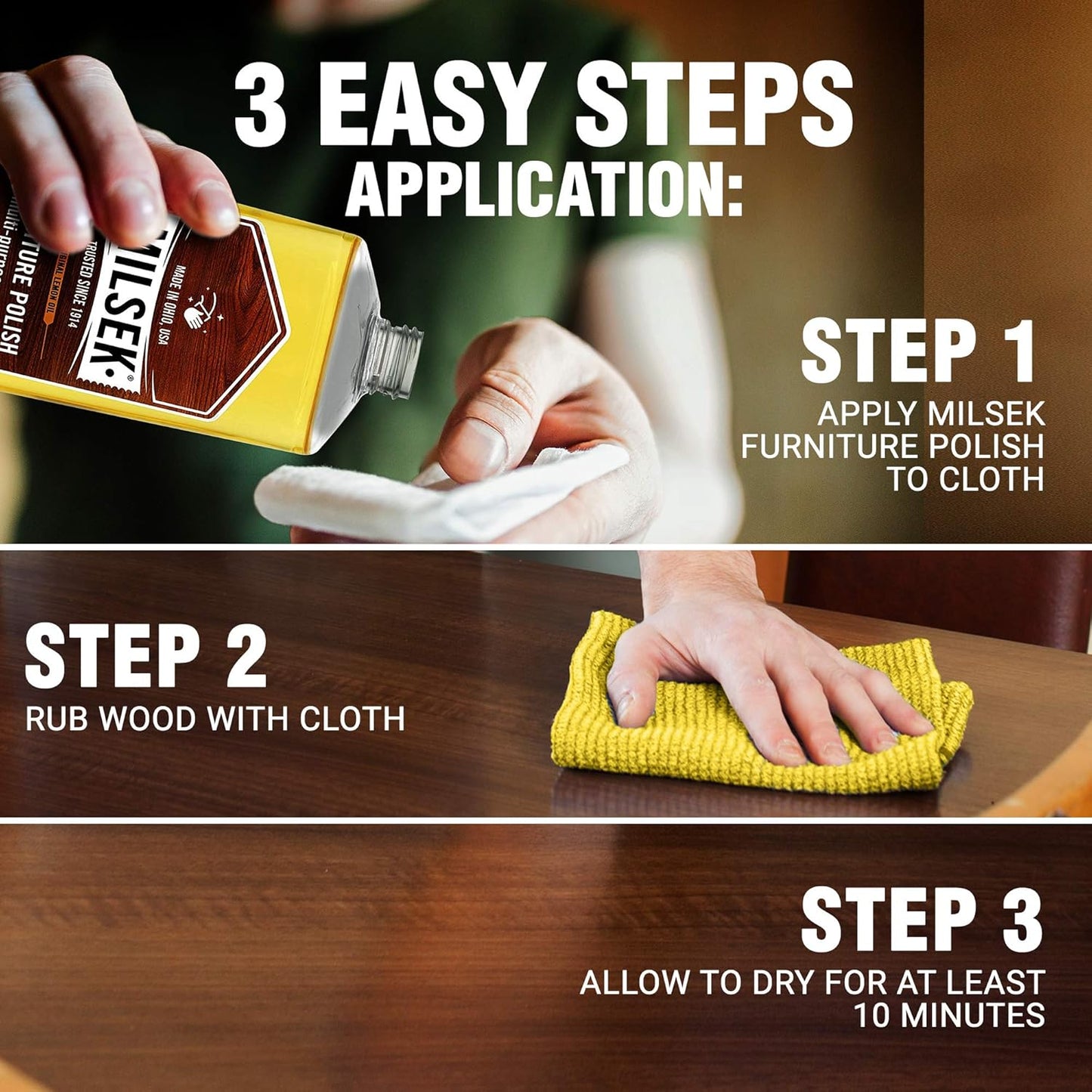 Milsek Furniture Polish and Wood Cleaner with Lemon Oil - Multipurpose Solution for Home Improvement from Hardwood Floors to Kitchen Cabinets - 12 Fl Oz (Pack of 1)