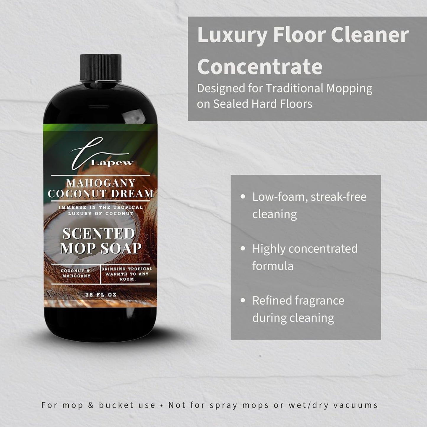 Lapew Santal Scented Mop Soap - Luxury Floor Cleaner Concentrate for Mopping Tile, Laminate, Vinyl & Hardwood | Streak-Free, Low-Foam | 36 oz - Colors B
