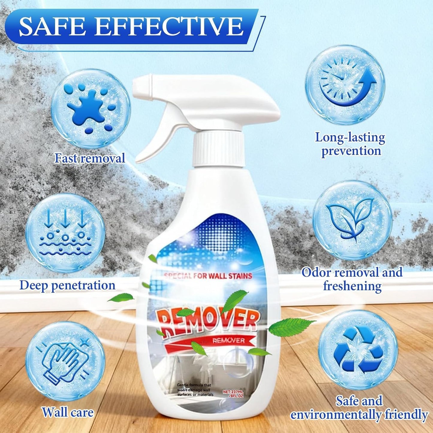 Highly Effective Removal Spray,Wall Cleaner Spray-Bathroom Foam Cleaner for Shower,Tile,Fabric,Bathrooms,Kitchens