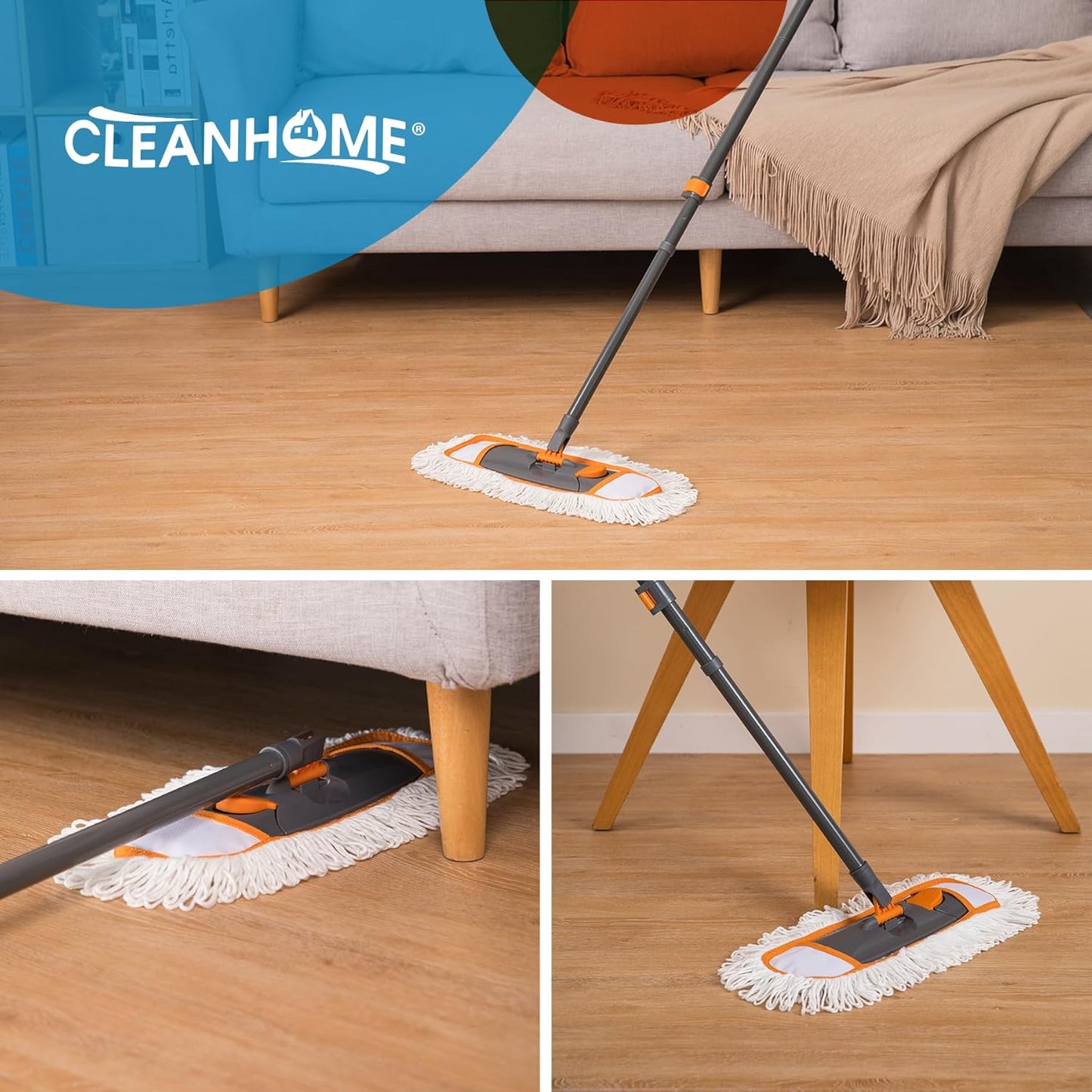 CLEANHOME Microfiber Mop Pads 4 Pieces for Floor Cleaning,Fit CLEANHOME Dust Mop: B09PBPGSJ3, Chenille Microfiber Replacement Pads