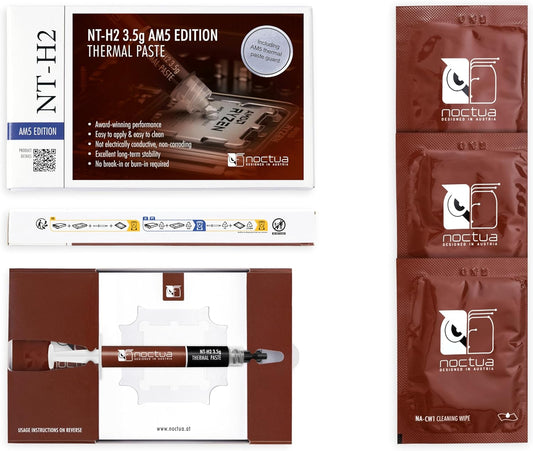 Noctua NT-H2 3.5g AM5 Edition, Pro-Grade Thermal Compound with Thermal Paste Guard for AMD AM5 CPUs incl. 3 Cleaning Wipes (3.5g)
