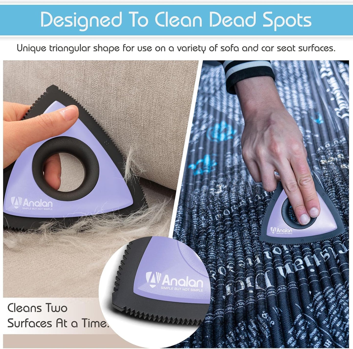 Analan Mini Pet Hair Remover for Car Detailing Supplies, Carpet Dog Hair Remover for Car Interior, Triangle Dog Hair Remover for Auto Detailing, Couch, Furniture, Lint, Carpet (Jet Black)