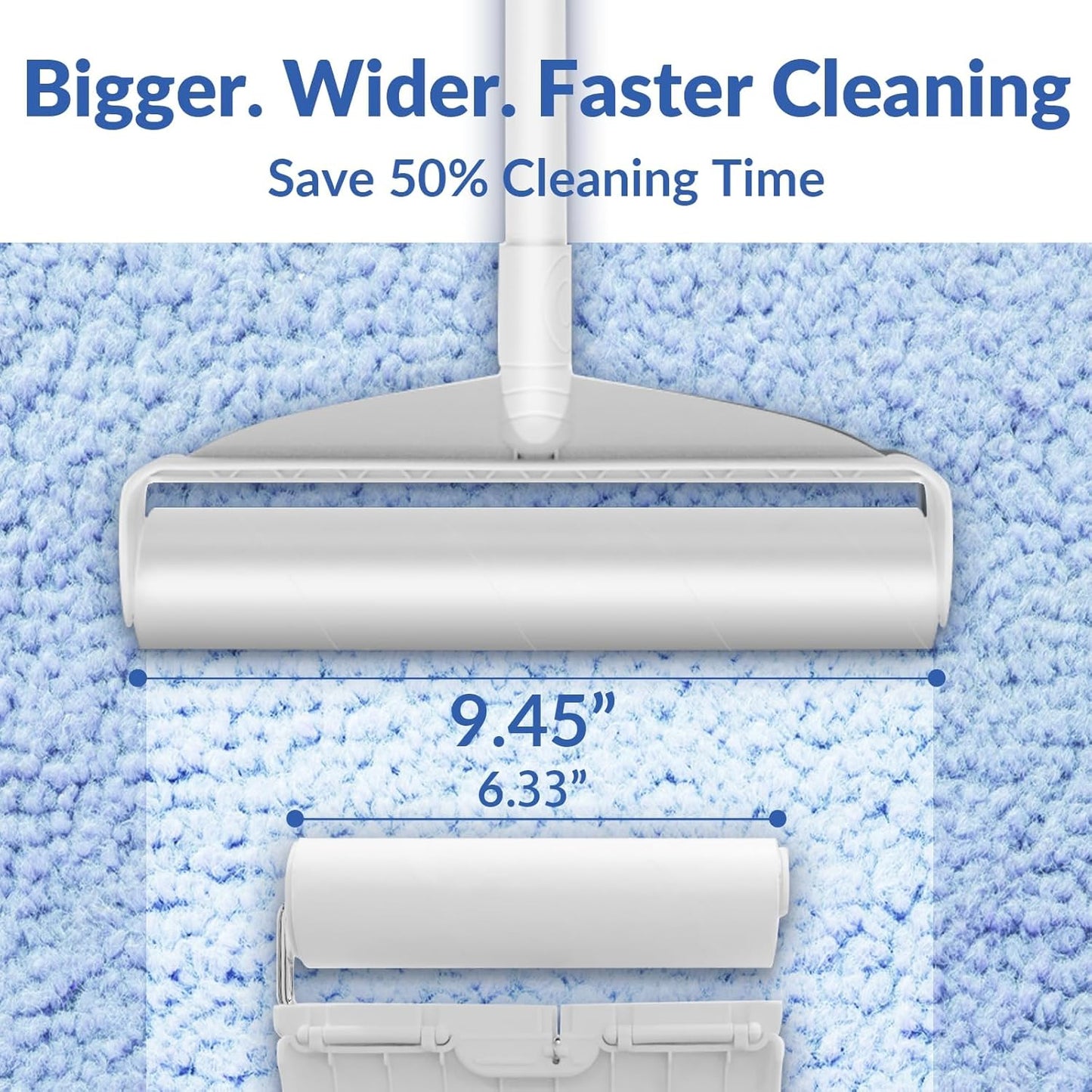 Large Lint Rollers for Carpet: Sticky Rollers for Floor DELOMO 9.45 in with 3 Extendable Handle, Long Handle Sticky Mop for Cleaning Carpets, Cars, Bedding, Couches, and Pet Hair - for Pet Homes
