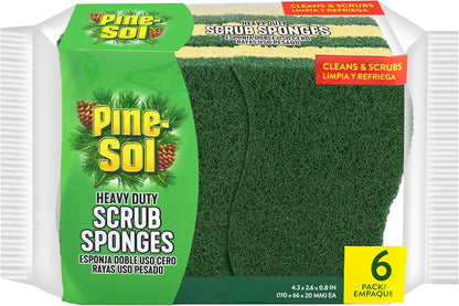 Pine-Sol Heavy Duty Scrub Sponges - Double Sided Dish Scrubber with Scouring Pad - Kitchen Essentials for Dishwashing and Cleaning Supplies, 6 Pack