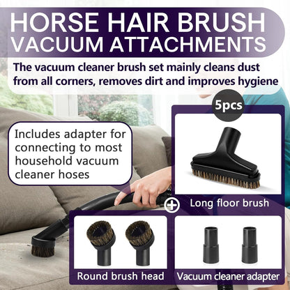 3PCS Horse Hair Brush Vacuum Attachment Set - Black Round Horse Hair Vacuum Attachments & Brushes - Shop Vac Brush Attachment for Most Vacuum Cleaners Accessories - 1 1/4" Vacuum Attachments Included
