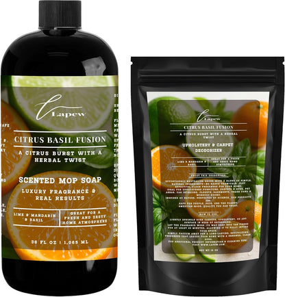 Lapew Black Sea Scented Cleaning Bundle | Carpet Deodorizer Powder (16 oz) & Mop Soap Concentrate (36 oz) | Pet-Friendly Odor Eliminator - Colors A