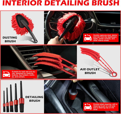 10Pcs Interior Detailing Brush Set, Car Vent & Dashboard Cleaner Kit with Microfiber Towel, Storage Bag (10PCS)