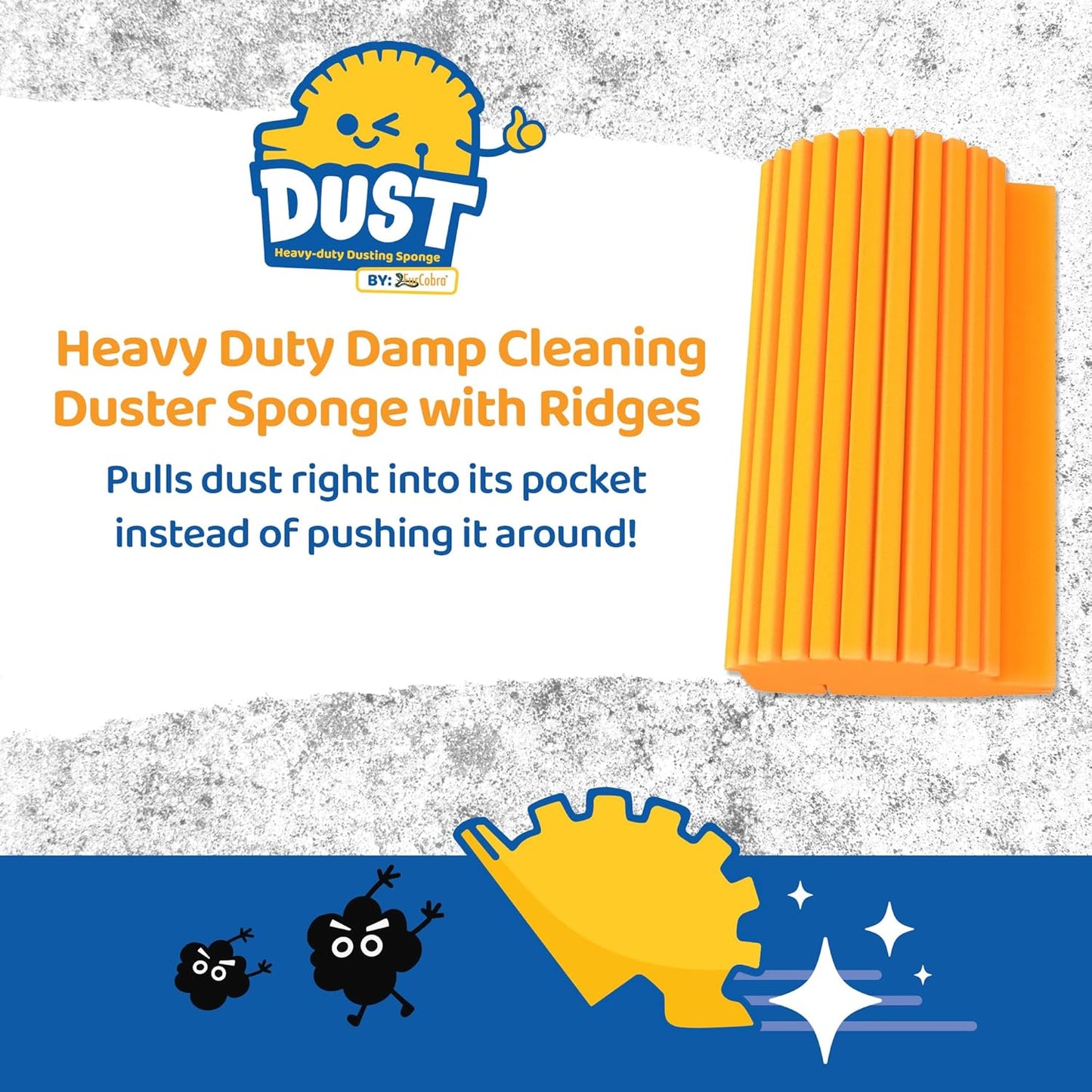 Dust Sponge for Cleaning with Built-In Pocket - Heavy Duty Damp Dusting Sponge with Ridges for Home, Office, Car Surfaces - Portable, Multipurpose, Easy to Use Dust Cleaner, Remover fur cobra