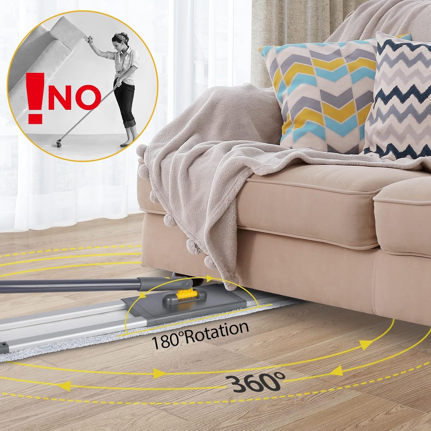 42" Commercial Dust Mop for Floor Cleaning, MASTERTOP Large Flat Mop with Long Handle, Sweeping Broom with 2 Different Mops Pads, Industrial Mop for Hardwood, Tile, Gym, Office, Mall, Warehouse