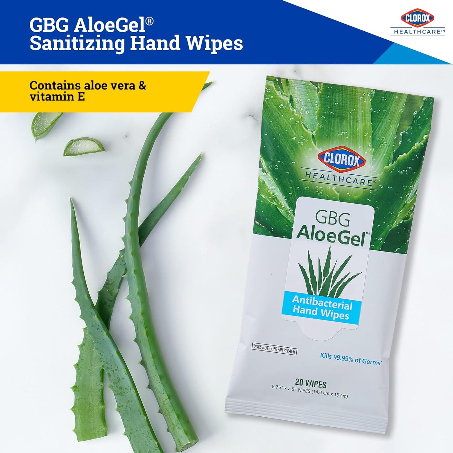 Clorox Healthcare GBG AloeGel Hand Sanitizer Wipes, Bleach-Free Sanitizing Wipes for Hands with 71% Ethyl Alcohol and Aloe - FDA Registered, Resealable Travel Pouch, 20 Count