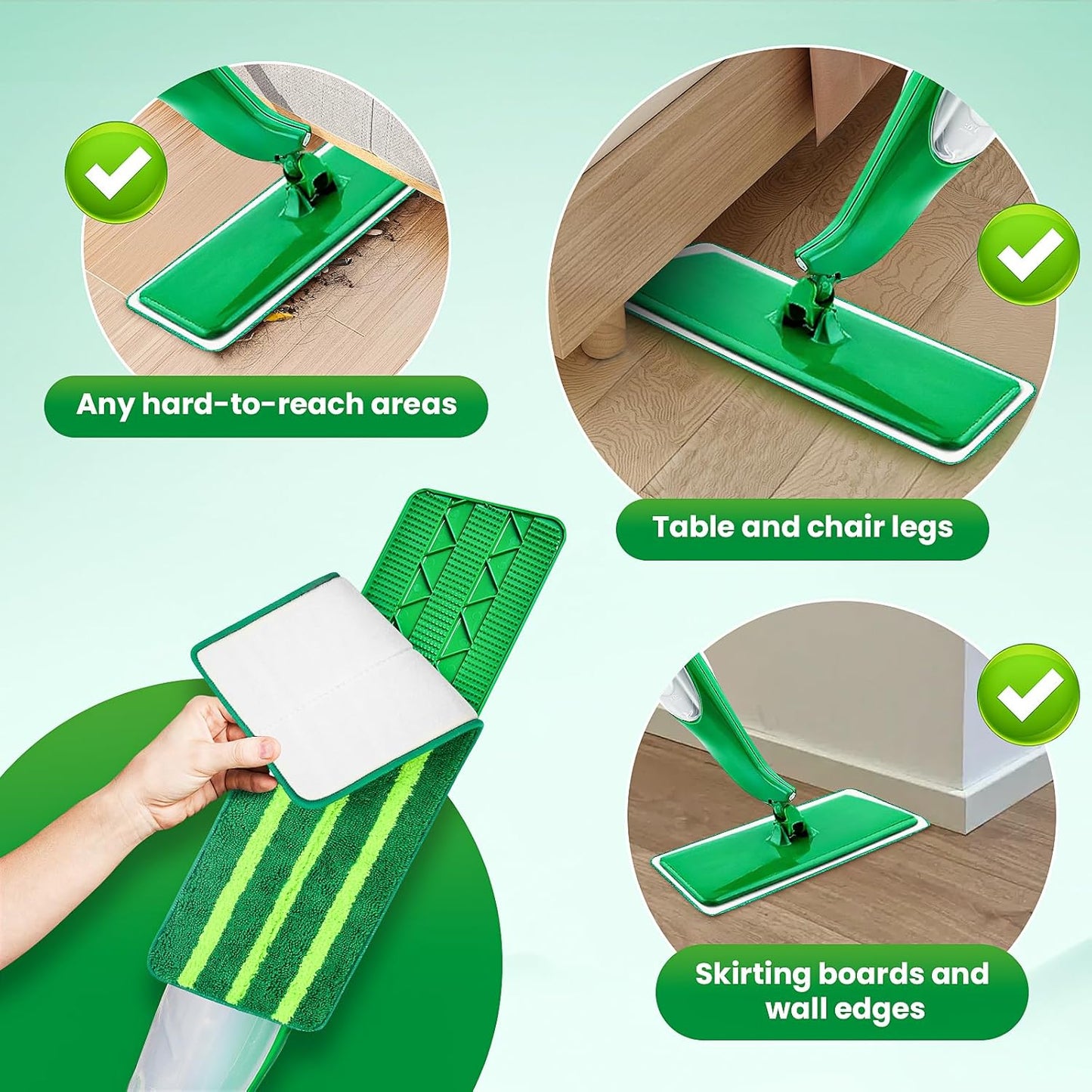 4 Pack Spray Mop Pads Refills Compatible with Libman Freedom Spray Mop, Reusable Microfiber Spray Mop Head Replacement, 16 in Spray Mops for Floor Cleaning (ONLY Pads)