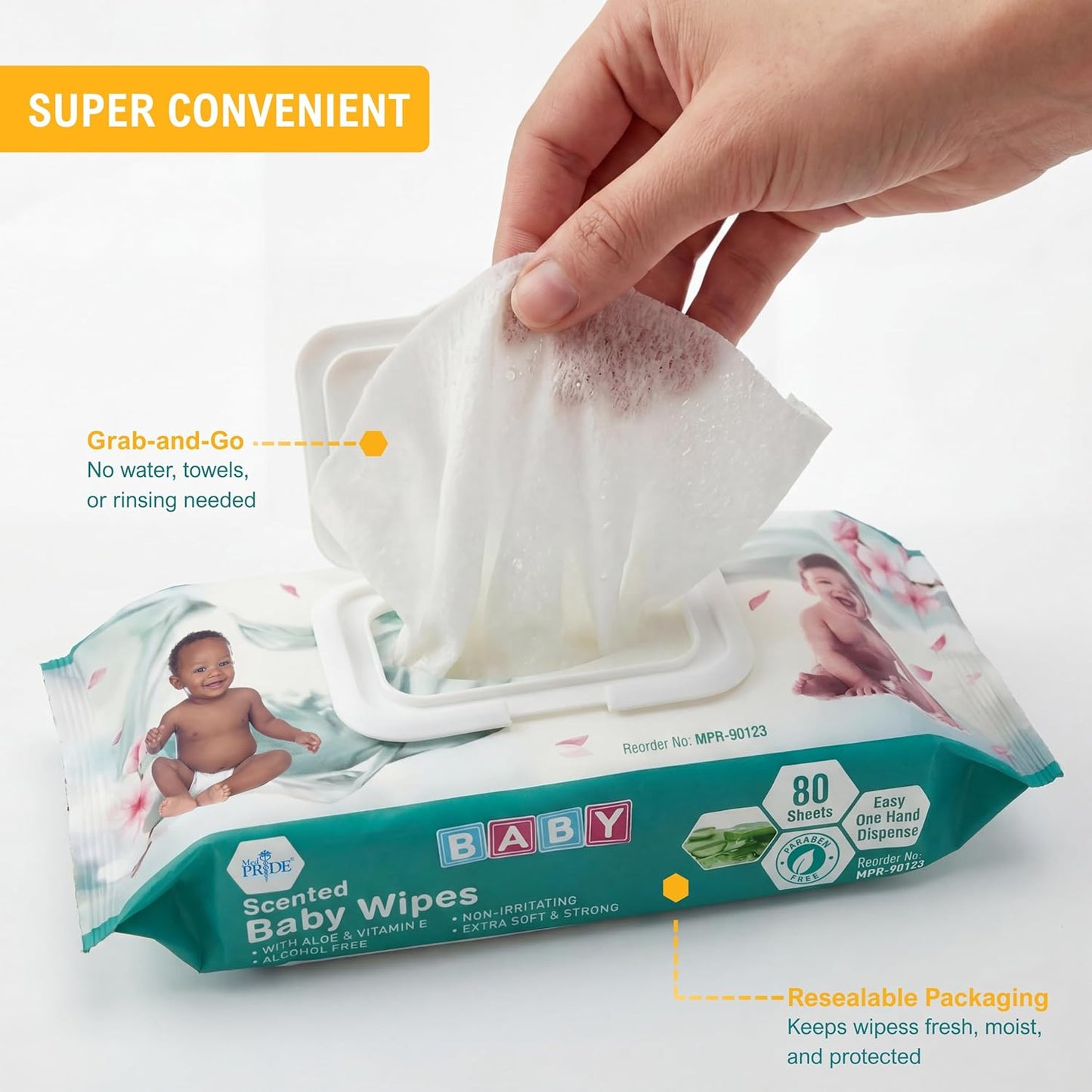 MED PRIDE Scented Baby Wipes, 24 Pack (80 Wipes Each), Aloe & Vitamin E, Alcohol Free, Paraben Free, Soft & Strong Baby Wet Wipes with Resealable Lid