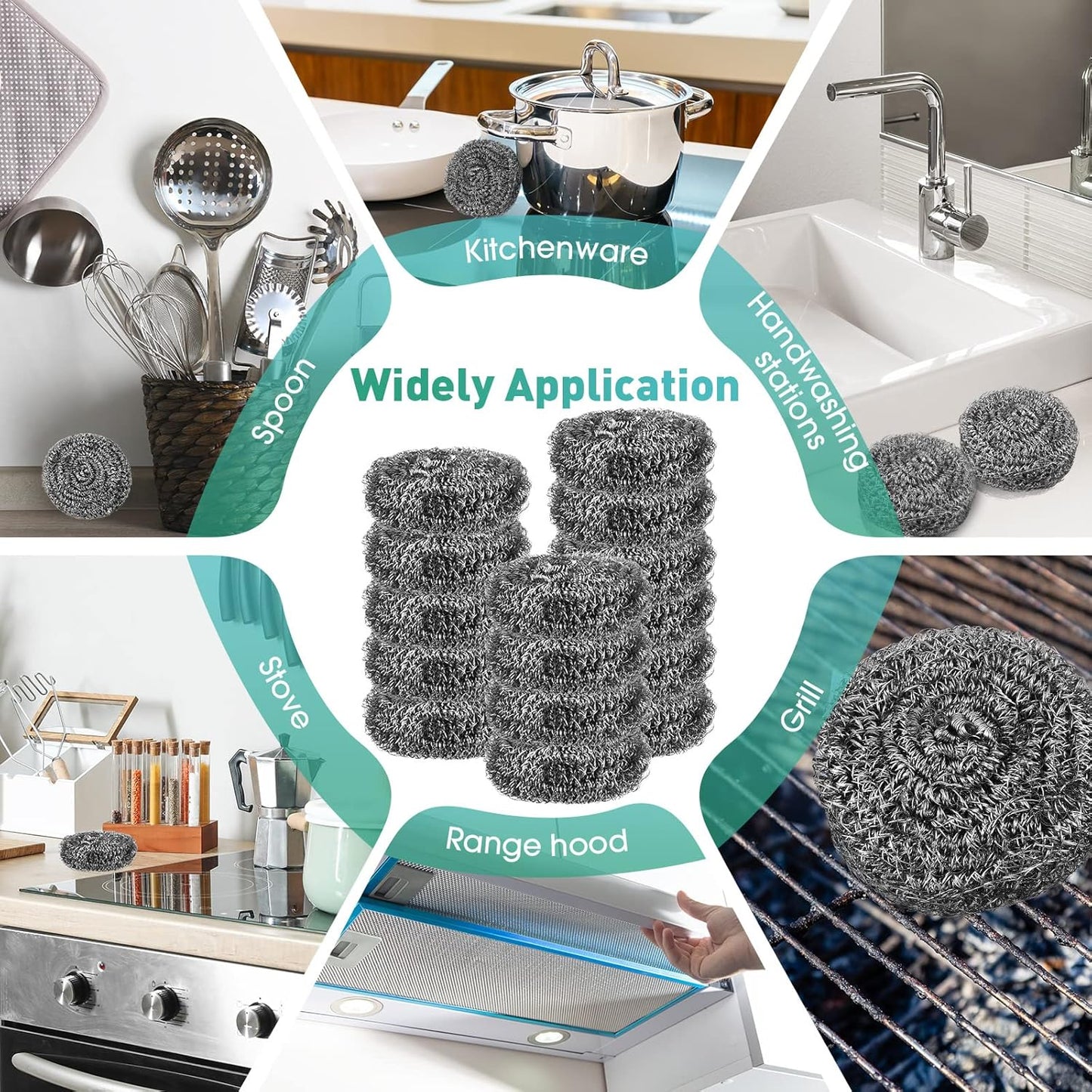Roshtia 60 Pieces Stainless Steel Scouring Pad Bulk Metal Scrubber for Cleaning Dish 30 Gram Stainless Steel Sponge Round Metal Wool Scrubber for Cleaning Kitchen Bathroom Household