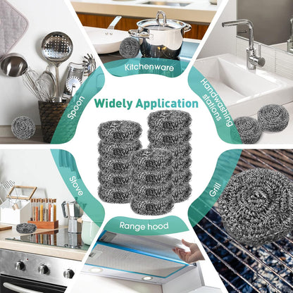 Roshtia 60 Pieces Stainless Steel Scouring Pad Bulk Metal Scrubber for Cleaning Dish 30 Gram Stainless Steel Sponge Round Metal Wool Scrubber for Cleaning Kitchen Bathroom Household