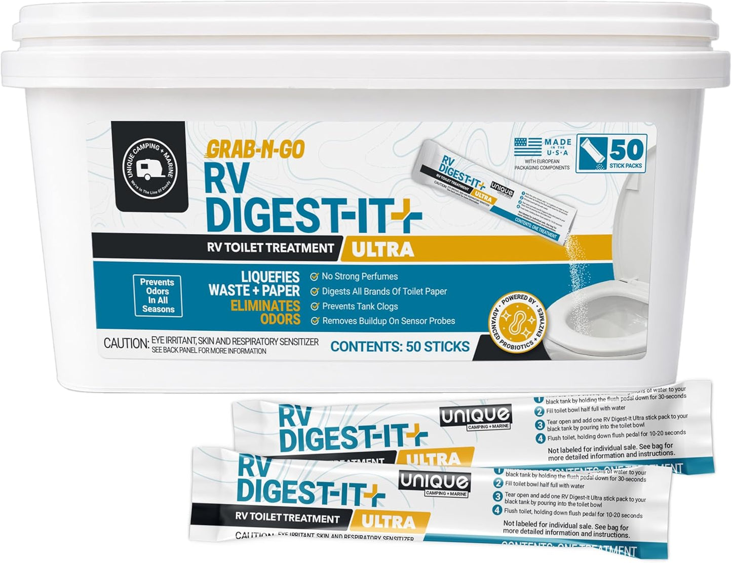 Unique RV Digest-It Plus RV Tank Treatment Pods – 16 Treatments, Breaks Down Waste & Toilet Paper + Eliminates Odors at Source, RV Black Tank Treatment
