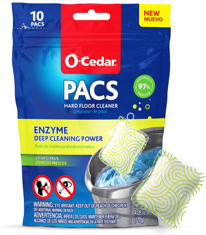 O-Cedar EasyWring Microfiber Spin Mop, Bucket Floor Cleaning System, Red, Gray + O-Cedar PACS Hard Floor Cleaner, Crisp Citrus Scent