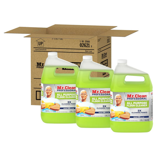 Mr. Clean Professional Bulk Liquid Concentrate Finished Floor Cleaner for Hardwood, Tile or Terrazo Floors, Commercial Use, 1 Gallon (Case of 3)