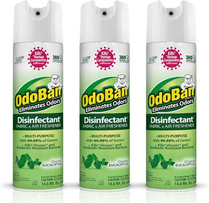 OdoBan Ready-to-Use 360-Degree Continuous Spray Disinfectant & Harsh Aroma Eliminator, Fabric and Air Freshener, Made in the USA, Original Eucalyptus Scent, 14.6 Ounces