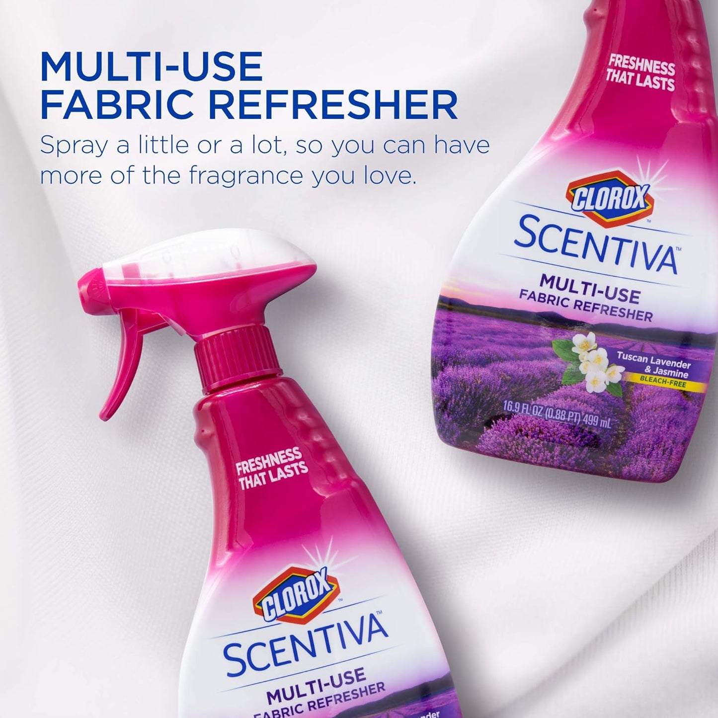 Clorox Scentiva Fabric Refresher Spray, Pacific Breeze and Coconut Scent for Household Fabrics, Odor Refresher for Upholstery, Curtains, Bedding, and Carpets, Non-Bleach, 16.9 Fl Oz