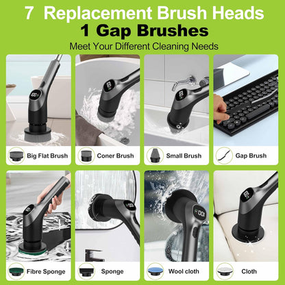 WKY-G3-Electric Spin Scrubber - Upgraded 10-in-1 IPX7 Waterproof Shower Cleaner Brush, Retractable Handle & 2-Speed for Toilet, Bathroom, Bathtub, Tile Floors Black
