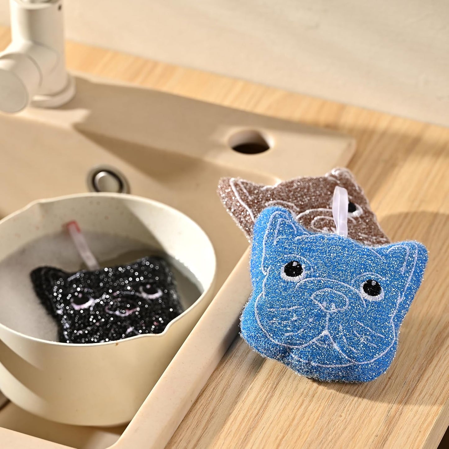 Fox Run Silicone Dish Scrubbers, Set of 6 Multi-Purpose Reusable Cleaning Brushes, Safe for Non-Stick, Blue, Cyan, and Light Purple