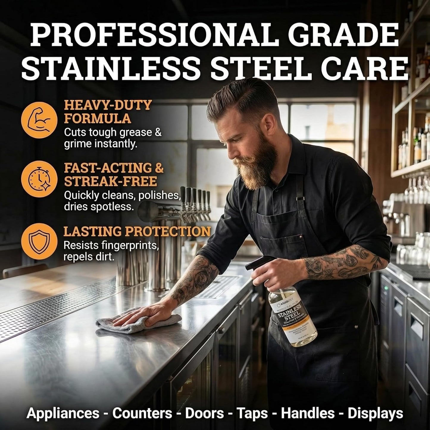 Thirteen Chefs Stainless Steel Cleaner and Polish for Fridge, Oven, Cooktop, Kitchen Appliances, BBQ and Ranges – 16oz