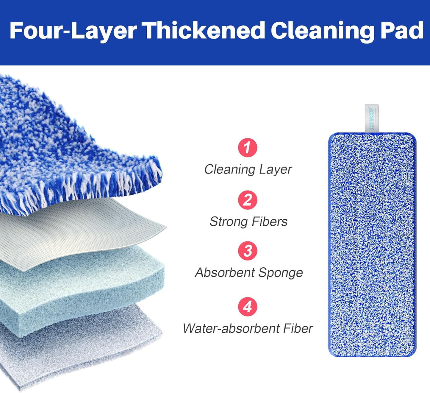 JOYMOOP 17.7-Inch Microfiber Flat Mop Replacement Pads – Washable Reusable Grey & Stripe, Pack of 4 Heavy-Duty Wet & Dry Refill for JOYMOOP Flat Mop & Bucket System