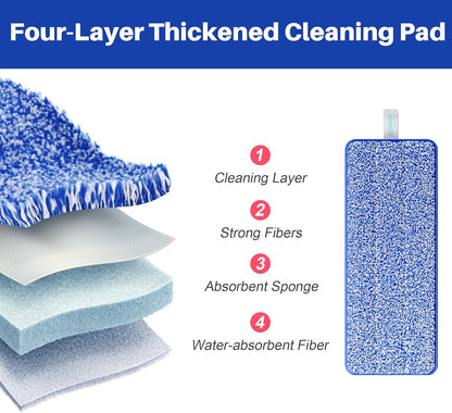 JOYMOOP 17.7-Inch Microfiber Flat Mop Replacement Pads – Washable Reusable Grey & Stripe, Pack of 4 Heavy-Duty Wet & Dry Refill for JOYMOOP Flat Mop & Bucket System