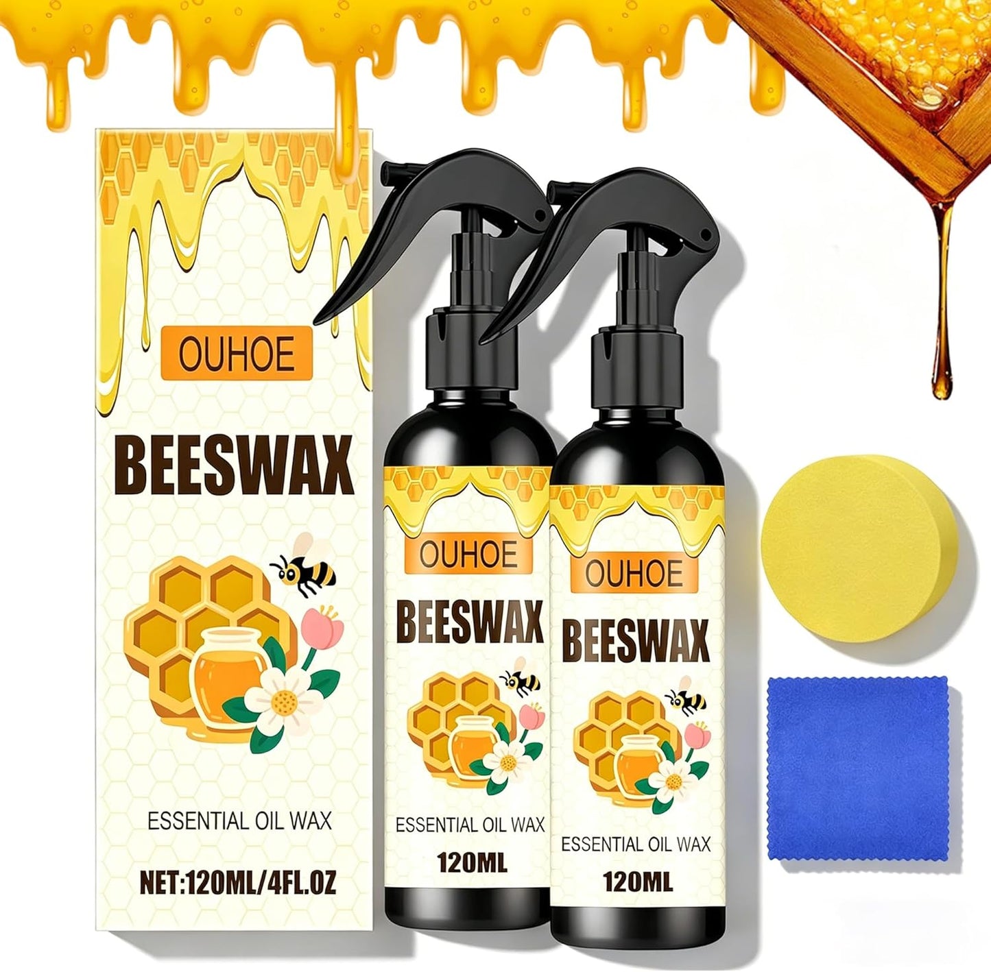 Natural Beeswax Repairing and Care Spray – Beeswax Wood Polish & Cleaner, Furniture Polish Spray, Wood Conditioner & Restorer for Floors, Cabinets, Tables and Wood Surfaces (1 PCS)