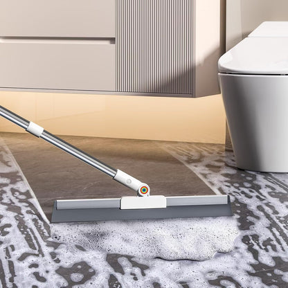 Squeegee Broom for Floor, 18" Heavy Duty Floor Squeegee with Rubber Scrubbing Teeth, 2-in-1 Magic Silicone Broom for Pet Hair, Dust, Water, Tile and Carpet, 61" Long Handle
