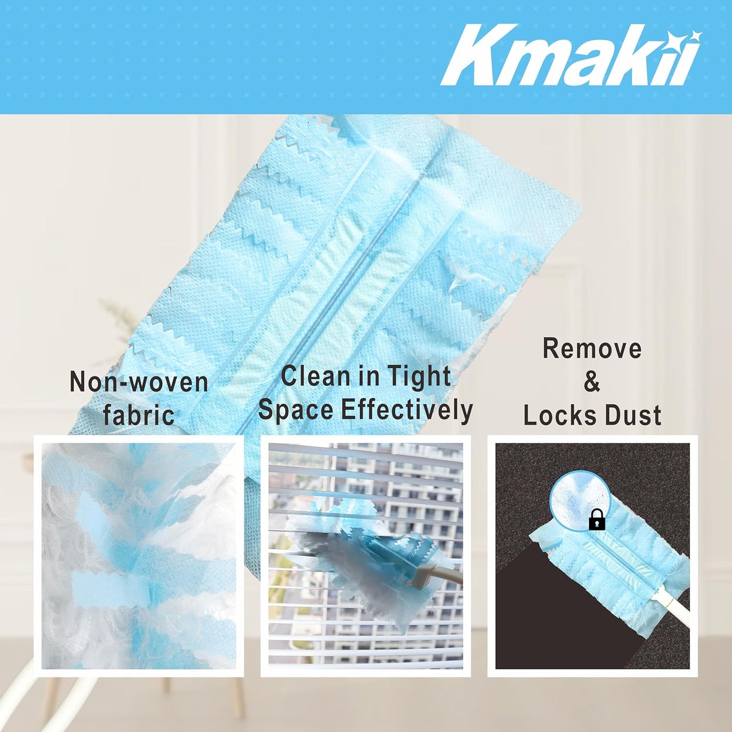 KMAKII Heavy Duty Duster Refills, Blue, Compatible with Universal Duster Handles for Multi-Surface Cleaning, 30 Pack