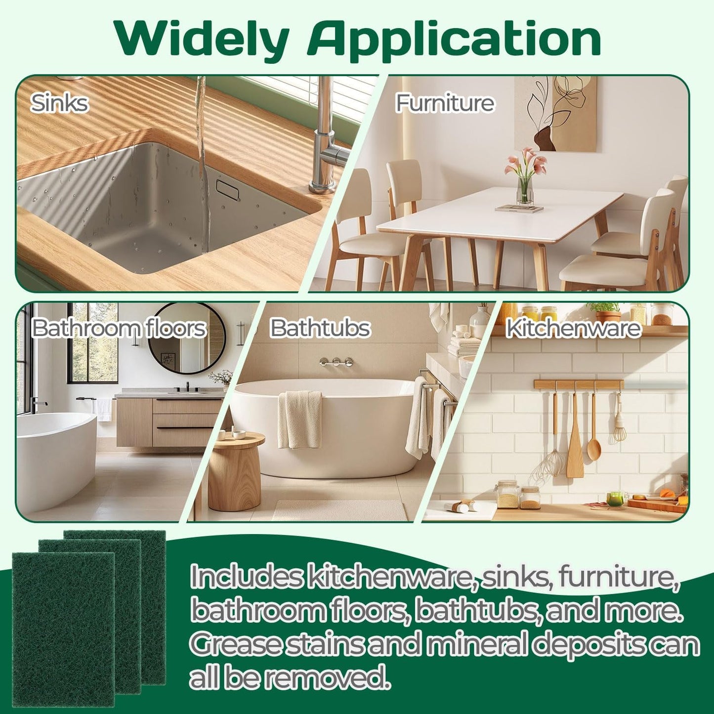 Heavy Duty Scouring Pad 10Pcs Scouring Pads Green Scrubbing Pads for Heavy Duty Cleaning Scrubbing Pads for Kitchen Bathroom Household Cleaning Dish Scrubber Scrubbing Sponges