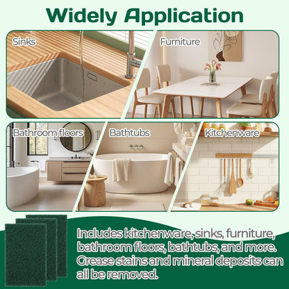 Heavy Duty Scouring Pad 10Pcs Scouring Pads Green Scrubbing Pads for Heavy Duty Cleaning Scrubbing Pads for Kitchen Bathroom Household Cleaning Dish Scrubber Scrubbing Sponges