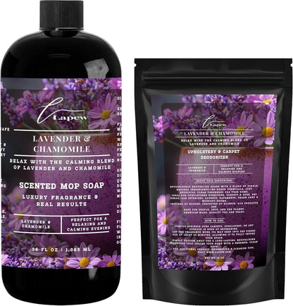 Lapew Black Sea Scented Cleaning Bundle | Carpet Deodorizer Powder (16 oz) & Mop Soap Concentrate (36 oz) | Pet-Friendly Odor Eliminator - Colors A