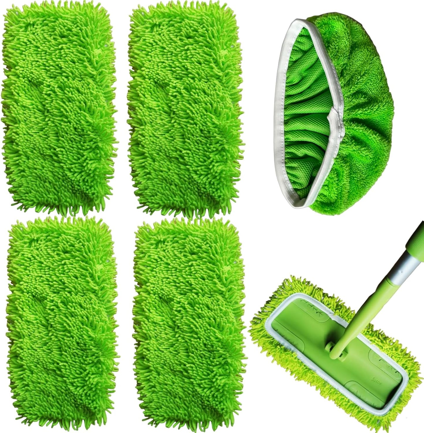 5 Pack Chenille Mop Pads Compatible with Swiffer 10-12 Inch Mops, Reusable Wet & Dry Mop Refills, Machine Washable for Hardwood, Tile, Laminate Floors