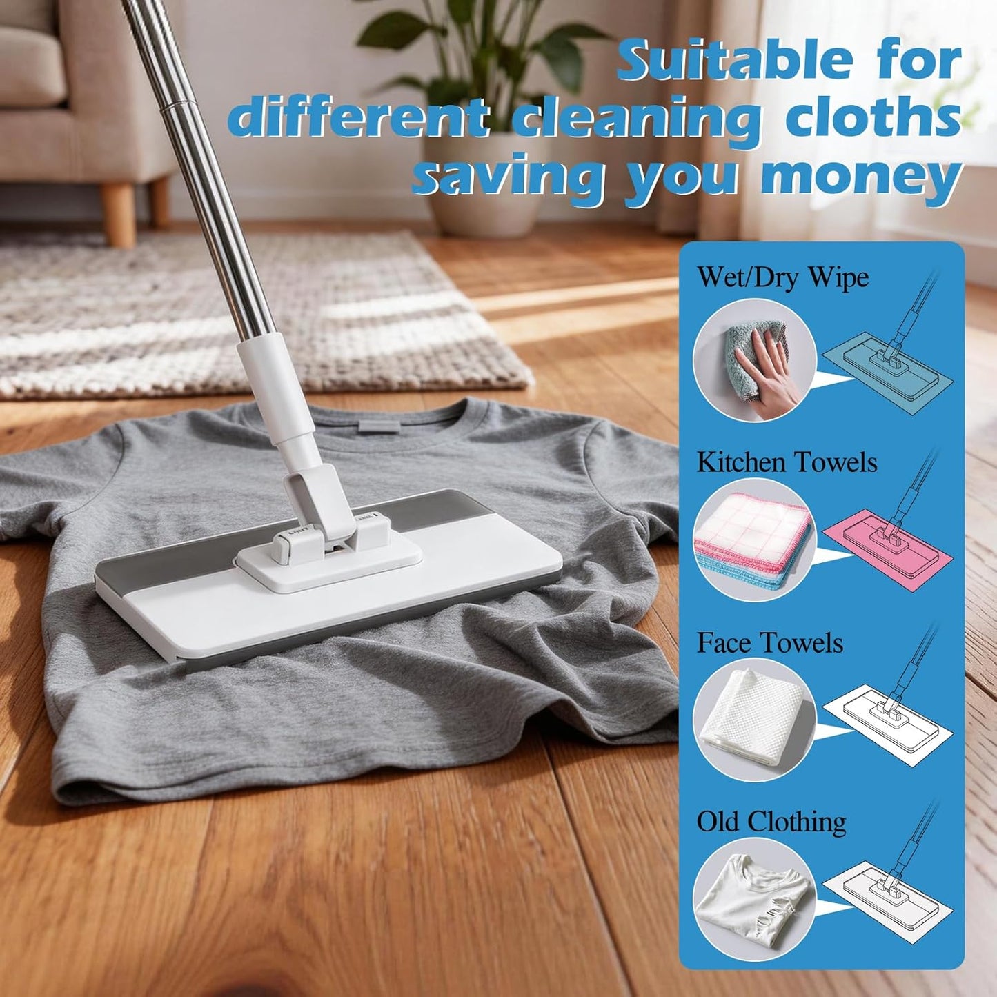 Mops for Floor Cleaning, Masthome Flat Dust Mop with 4 Reusable Pads, 2-Sided Microfiber Dust Mop for Wet & Dry Use, Flat Flip Mops for Hardwood, Laminate, Vinyl,Kitchen, Tile -1 Scraper