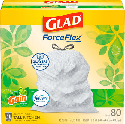 Glad ForceFlex Tall Kitchen Trash Bags, 13 Gal, Gain Original with Febreze, 110 Ct (Pack May Vary)